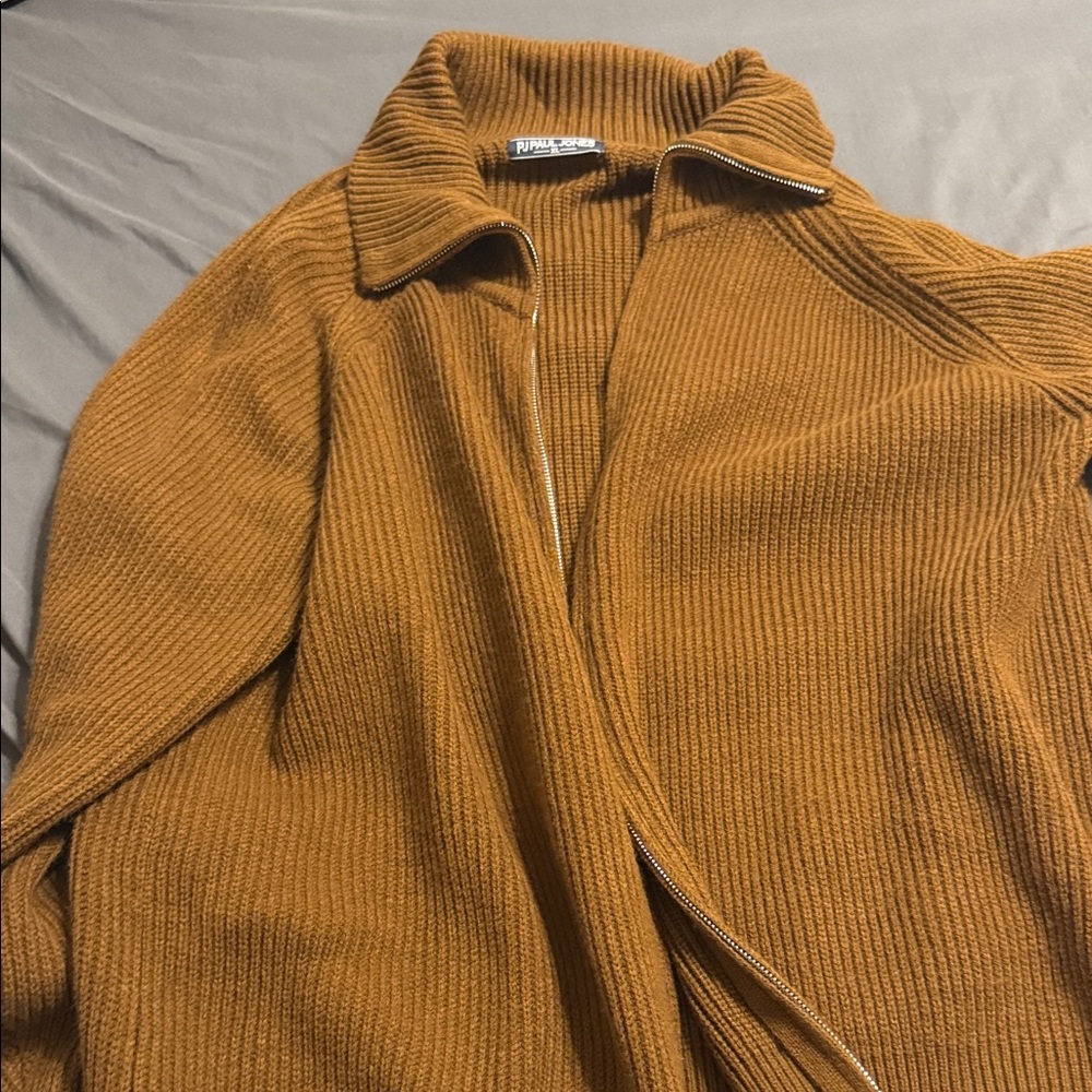 Men's Zip-Up Ribbed Sweater in Tan